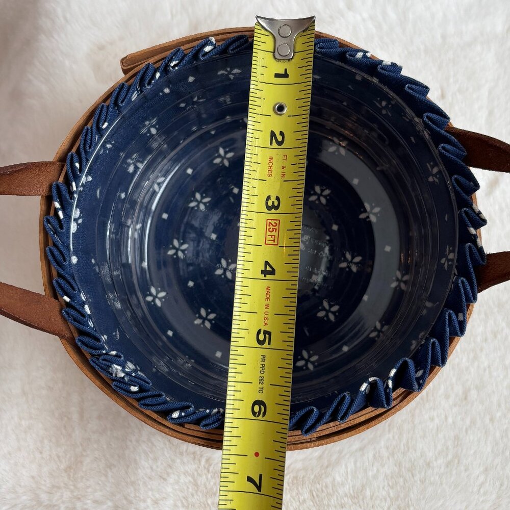 Longaberger Vintage Classic Brown Button Basket W/Plastic Protector & Blue Liner - Picture 14 of 16